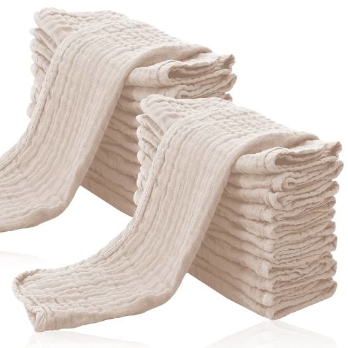 24 Pack Muslin Burp Cloths for Baby - Ultra-Soft 100% Cotton Baby Washcloths - Large 20'' by 10'' Super Absorbent Milk Spit Up Rags - Burpy Cloths for Unisex, Boy, Girl - Brown