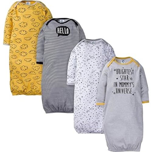 Gerber Baby Boy and Girls 4-Pack Sleeper Gown - 0-6 Months - Star