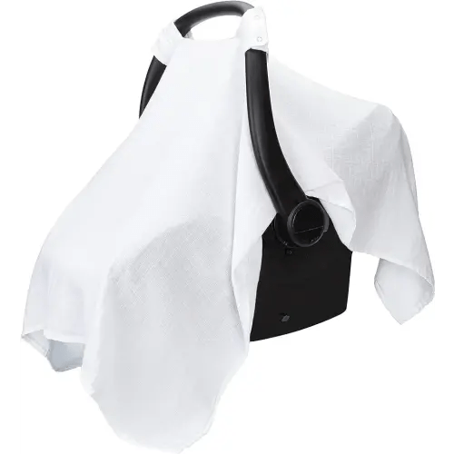Muslin Cotton Baby Car Seat Cover, Universal Fit Carseat Canopy Covers for Babies, Girls and Boys by Comfy Cubs (White)