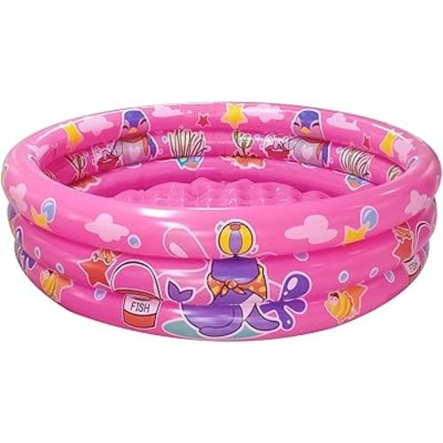 Big Summer 3 Rings Kiddie Pool, 48”X12”, Kids Swimming Pool, Inflatable Baby Ball Pit Pool, Small Infant Pool (Pink)