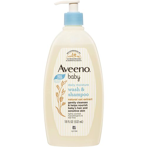 Aveeno Baby Daily Moisture Lightly Scented Sensitive Wash & Shampoo 532mL|Gentle for Newborns and Babies with Sensitive Skin| Use as Baby Shampoo and Baby Bath Wash