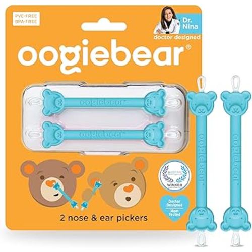oogiebear: Baby Nose Cleaner & Ear Wax Removal Tool - Safe Booger & Earwax Removal for Newborns, Infants, Toddlers - Dual-Ended - Essential Baby Stuff, Diaper Bag Must-Have, 2 Pack Blue with CASE