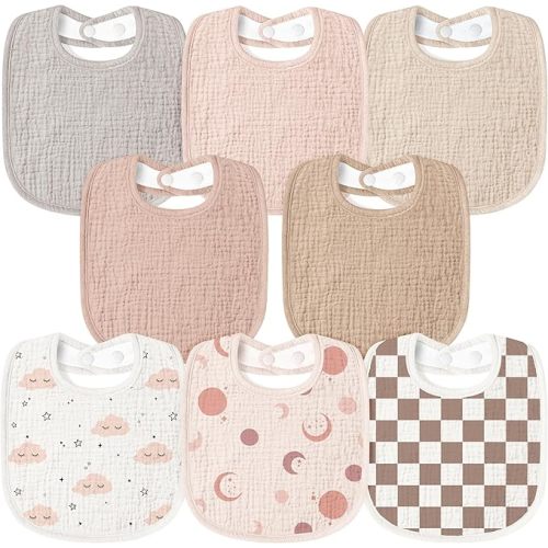 Susurration Muslin Baby Bibs 8 Pack Bandana Drool Bibs, Soft Square Adjustable Baby Drooling Bibs for Unisex Girls & Boys