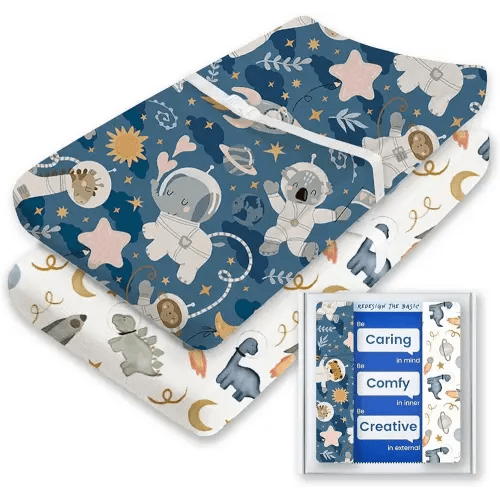 Changing Covers for Girls Boys, TotBasic Premium Soft Boho Changing Table Covers, Stretchy Jersey Changing Table Sheets - Fits All Standard Changing Tables - 2 Pack (Dino Space)