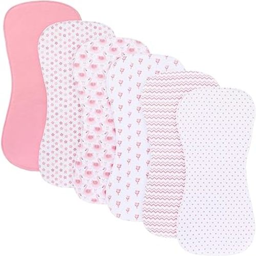 6 Pack Cotton Baby Burp Cloths Extra Absorbent Soft for Baby Boys and Girls (Pink-fte)