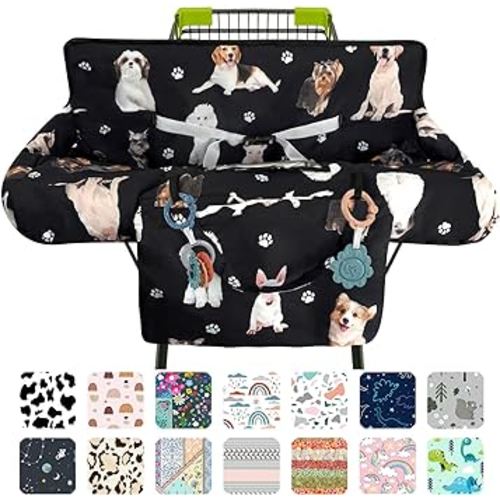 Polovillae Black Shopping Cart Cover for Baby 2-in-1 High Chair Cover with Safety Harness Multifunctional Dog Pattern Cart Covers for Babies Soft Padded Grocery Cart Cover for Baby Boy Girl