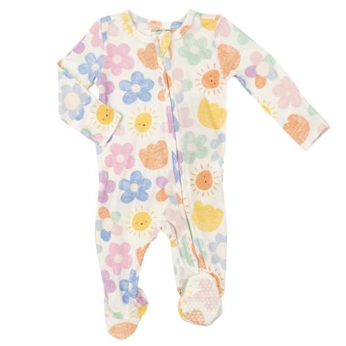 2-Way Zip Ruffle Back Footie, Happy Suns