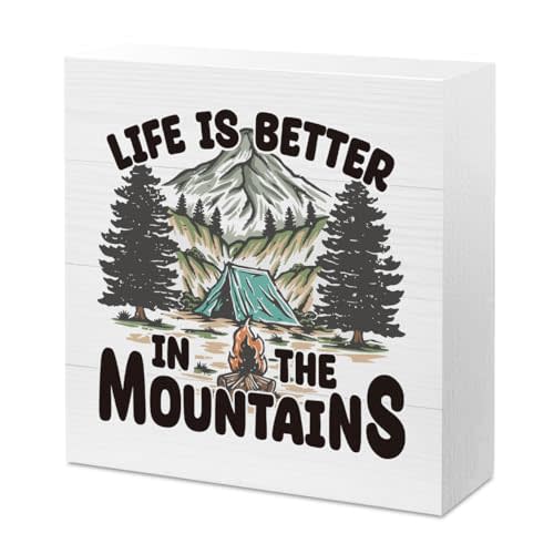 Life Is Better In The Mountains Sign - Camper RV Camping Decor, Adventure Forest Nature Woodland Decor - 5 x 5 Inch