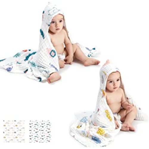 bc babycare Baby Bath Towel,100% Cotton Muslin Infant Towels, Baby Towels for Newborn Infant Bath Towels, Super Absorbent Hooded Baby Towels for Babies 2 Set, 37.4 * 37.4 Inch…
