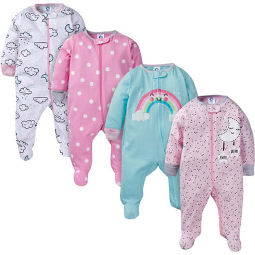 4-Pack Baby Girls Clouds Sleep & Play
