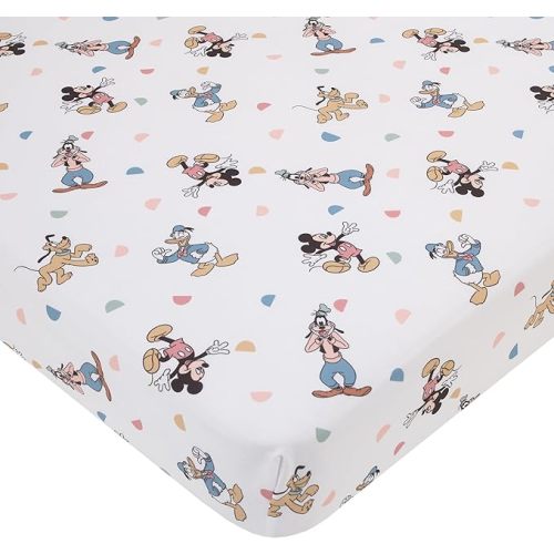 Disney Mickey Mouse Light Blue, White, and Tan Donald Duck, Goofy, and Pluto Super Soft Nursery Fitted Crib Sheet - Mickey Mouse - Blue and Tan