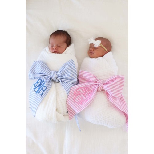 Personalized Newborn Bow Sash | Seersucker