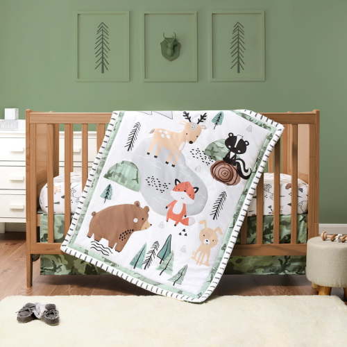 Peanutshell 3-Piece Woodland Camo Crib Bedding Set with Animal Print, Mountain Scene