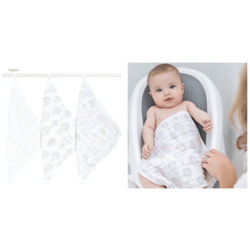 Organic Cotton Muslin Washcloths 3 Pack in above the clouds | aden + anais