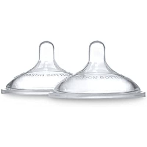Mason Bottle Silicone Nipples: Fast Flow for 6+ Months, Wide Natural-Shaped, Make a BPA-Free Glass Baby Bottle Using Any Regular-Mouth Mason Jar, Non-Toxic, 100% Made in The USA (2 Pack)