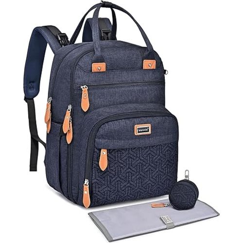 Diaper Bag Backpack, Unisex Baby Bags with Changing pad, Insulated Pockets & Pacifier Holder for Boys Girls, WELAVILA Large Multifunction Travel Back Pack for Mom & Dad, Navy Blue