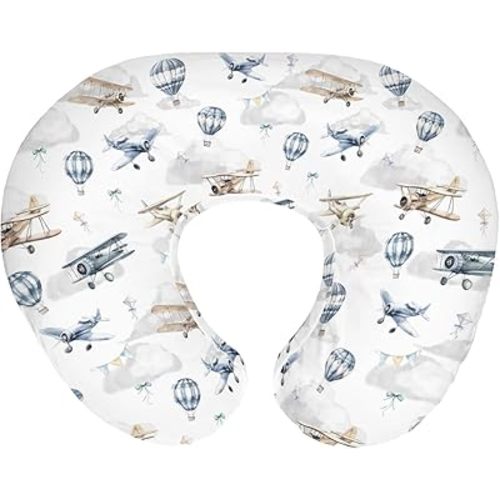 Vintage Planes Airplanes Helicopters Nursing Pillow Covers for Boy Girl Hot Air Balloon Plane Clouds Sky Nursing Pillow Slipcovers for Breastfeeding Pillows Soft Removable Covers for Newborn Infant