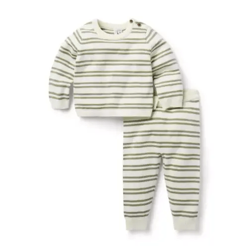 Newborn Olive Stripe Baby Striped Knit Sweater Set by Janie and Jack