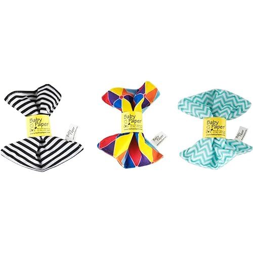 Baby Paper Crinkle Sensory Toy 3 Pack, Stripes Triangle Zig Zag, Washable