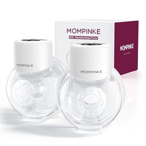 MOMPINKE Hands Free Breast Pump S12, Wearable Breastfeeding Pump with 3 Modes & 12 Levels, Electric Portable Breast Pump, 24mm, 2 Pack, White