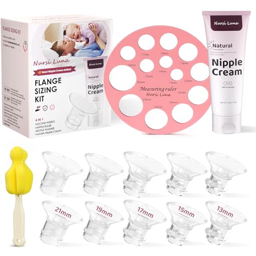 Nursi Luna Flange Sizing Kit with Flange Inserts 10PCS, Nipple Ruler, Silicone Flanges Insert 13/15/17/19/21mm for 24mm Flange/Shield, Pumping Breastfeeding Essentials Kit