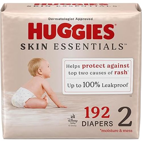 Huggies Size 2 Diapers, Skin Essentials Baby Diapers, Size 2 (12-18 lbs), 192 Count (3 Packs of 64), Packaging May Vary