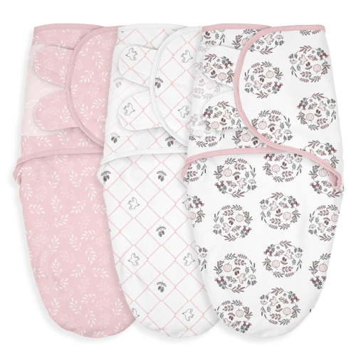 Gllquen Baby Adjustable Easy Swaddle Blanket 100% Organic Cotton Newborn Wrap, 3 Pack for 0-3 Months Infants, Wreath