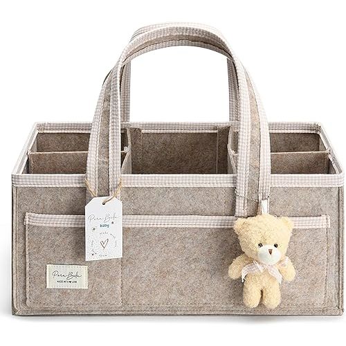 PeraBella XL Diaper Caddy Organizer With Handle, Baby Shower Gifts Basket Bag, Registry Search Must Haves Items, Newborn Girl Boy Nursery Storage Organizer, Baby Bag Essentials, Car Diaper Caddy Cart