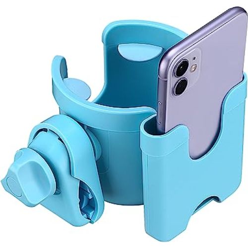 Suranew Adjustable Stroller Cup Holder with Phone Holder for Baby Stroller for Family Members, Sky Blue