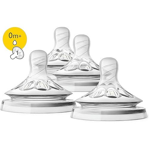 Philips Avent Natural Baby Bottle Newborn Flow Nipple, 0M+, 4pack, Flow 1