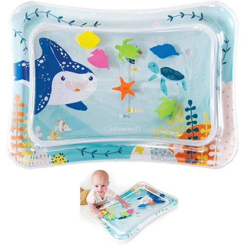 Infantino Jumbo Pat & Play Water Mat, Sea-Themed Mess-Free Water Play for Babies, Supports Tummy Time and Motor Skills Development, Multicolor, 3M+