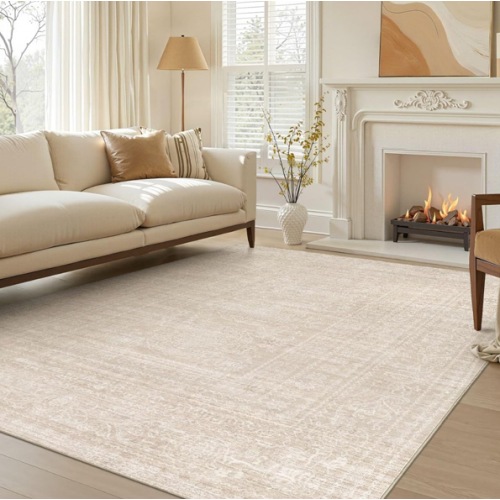 Nakagishi 5x7 Area Rugs Living Room: Washable Large Vintage Beige Rug Neutral Non-Slip Soft Stain Resistant Indoor Carpet for Bedroom Nursery Dining Room Under Table Bed Home House Office Playroom