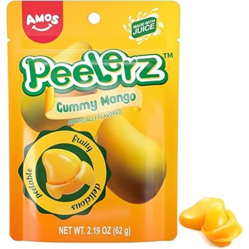 Amos Peelerz Mango Gummy Candy, Peeleble Gummy Mango Peeling Candy,Resealable 2.19oz Bag Candy (Pack of 3)