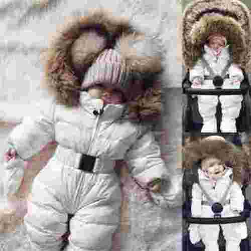Sawvnm Toddler Snowsuits for 0-3 Months Baby Boy Girl Romper Jacket Hooded Jumpsuit Warm Coat Outerwear Winter Snow Suits for Girls on Clearance