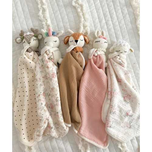 Personalized Crochet Animal Lovey Blanket: Organic Cotton Rattle Toy