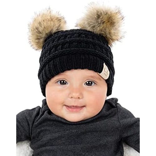 Funky Junque Baby Beanie Hat - Soft Knit Winter Cap with Double Pom Pom - Easter Pastels, Classic Solids, Value Packs