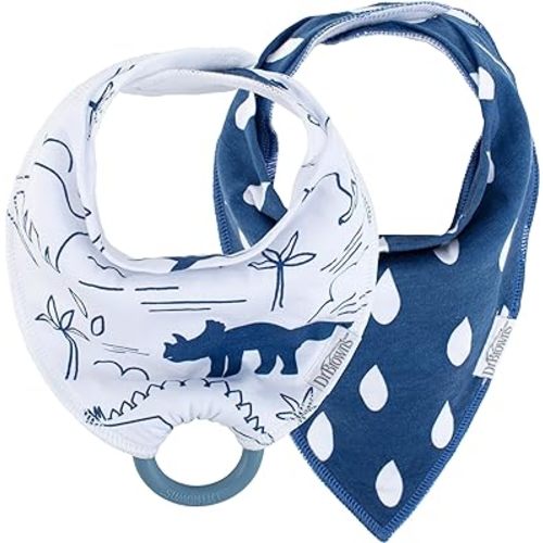 Dr. Brown's Super Soft & Absorbent Baby Bandana Bib with Snap-On Teether, 3m+, 2-Pack