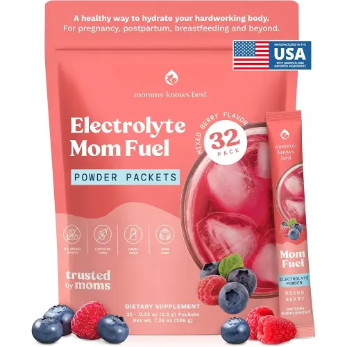 Mommy Knows Best Mom Fuel Electrolyte Drink Mix for Moms, Hydration Support - for Pregnancy, Prenatal, Electrolytes + Trace Minerals, Lactation Drink Mix Supplement (32 Count)
