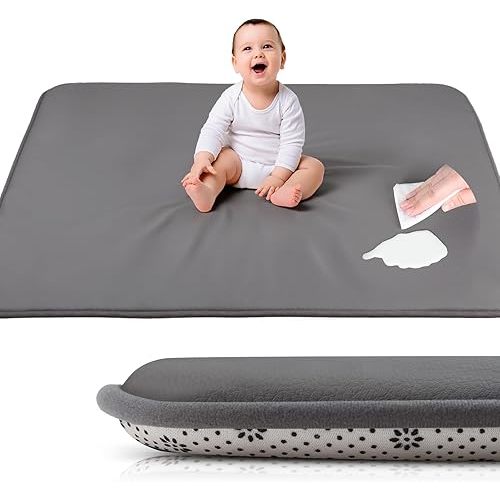 Baby Floor Play Mat,Soft Thick Foam Padded Tummy Time Playpen Mat,Waterproof Wipeable Kids Playmat for Babies 6-12 Months,Non-Slip Bottom for Crawling to Nursery Grey