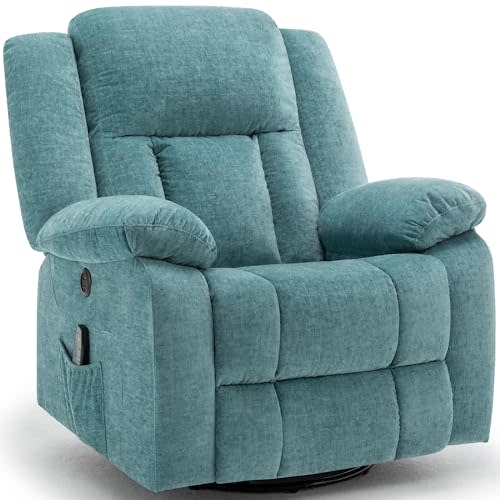 Korser Rocker Recliner Chair, Glider Recliner Chairs for Adults, 360° Swivel Recliner with Massage and Heating, Rocking Recliner Chair with Side Pockets and USB for Living Room, Bedroom, Nursery