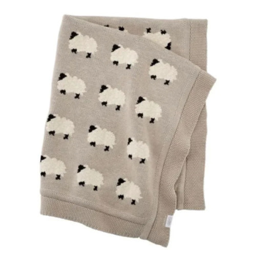 Organic Cotton Jacquard Knit Baby Blanket - Furry Sheep by Viverano Organics