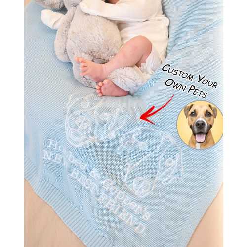 Embroidered Baby Pet Knit Blanket, Custom Dog Line Art For Baby Blanket, Baby Organic Blanket, Newborn Gifts, Baby Gift, Baby Shower Gifts