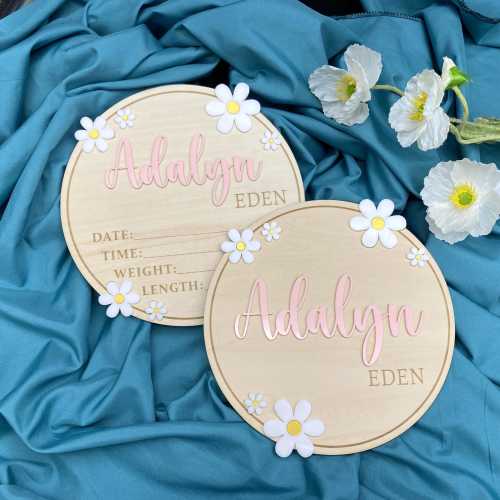 Birth Flower Birth Announcement Sign, Birth Announcement Sign for Hospital, Daisy Baby Shower Gifts, Newborn Gift
