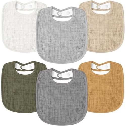 Susurration Muslin Baby Drool Bibs 6Pack Soft Square Adjustable Baby Bandana Bibs for Unisex Girls & Boys