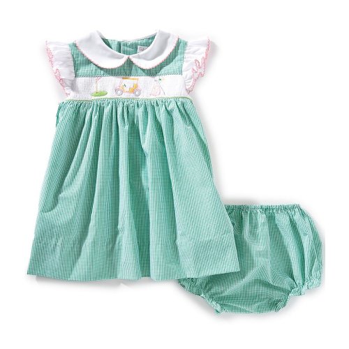 Petit Ami Baby Girls 3-24 Months Angel-Wing-Sleeves Checked Golf-Themed Fit & Flare Dress