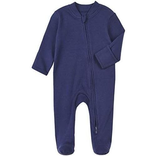 Aablexema Baby Footed Pajamas with Mitten Cuffs - Unisex Newborn Infant 2 Ways Zipper Cotton Footie Pjs