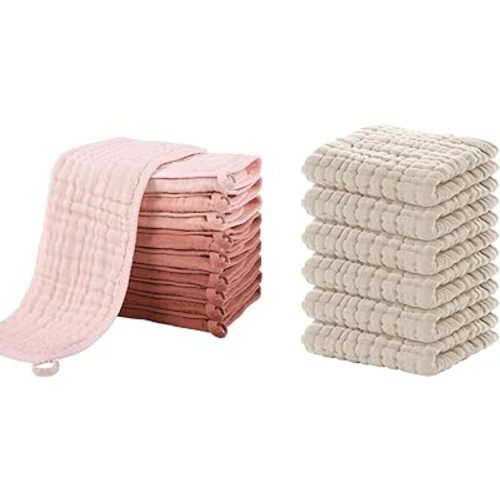 Yoofoss Muslin Burp Cloths for Baby 10 Pack 20''X10'' & Baby Washcloths Face Towels 6 Pack 12x12in