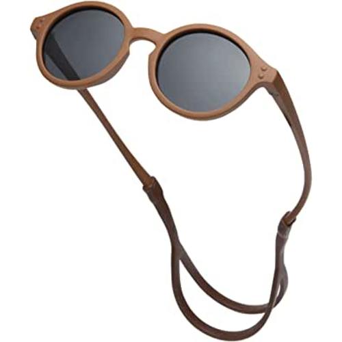 Pro Acme Baby Sunglasses with TPEE Strap, Round Flexible Polarized Baby Kids Sunglasses, 0-1 Year, brown frame and gray lenses