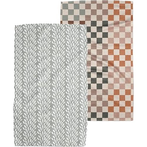 GEOMETRY Kitchen Tea Towels - Quick Dry Microfiber Dish Towels for Kitchen - Checkmate 18" x 30" (2 Pack)