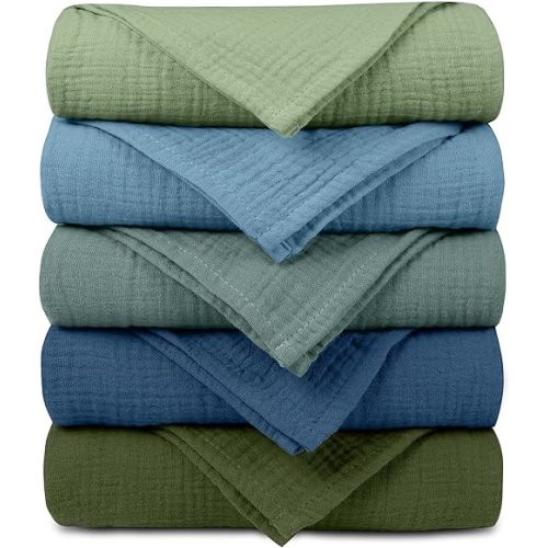 Muslin Receiving Blankets, Neutral Blanket Swaddling for Newborn Boys and Girls, 5 Pack Breathable and Skin-Friendly Swaddle Wrap for Infant Baby (Soft Colors)